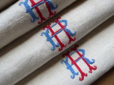 画像1: フランス アンティークリネン トーション モノグラム HR C (1)
