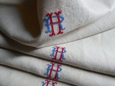 画像13: フランス アンティークリネン トーション モノグラム HR C (13)