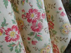 画像1: フランス ヴィンテージ ファブリック 赤と黄色のお花 (1)