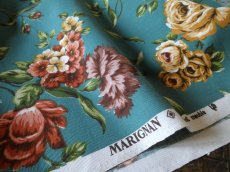 画像7: フランス ヴィンテージ ファブリック MARIGNAN 花模様 ピーコックグリーン (7)