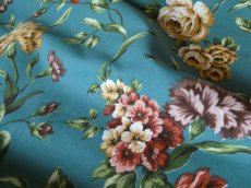 画像5: フランス ヴィンテージ ファブリック MARIGNAN 花模様 ピーコックグリーン (5)