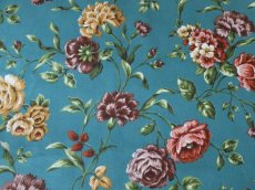 画像11: フランス ヴィンテージ ファブリック MARIGNAN 花模様 ピーコックグリーン (11)