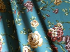 画像15: フランス ヴィンテージ ファブリック MARIGNAN 花模様 ピーコックグリーン (15)