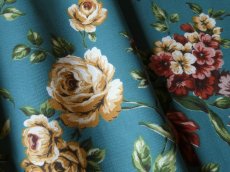 画像2: フランス ヴィンテージ ファブリック MARIGNAN 花模様 ピーコックグリーン (2)