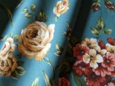 画像1: フランス ヴィンテージ ファブリック MARIGNAN 花模様 ピーコックグリーン (1)