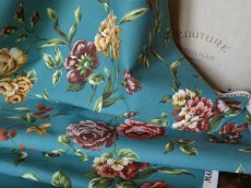 画像12: フランス ヴィンテージ ファブリック MARIGNAN 花模様 ピーコックグリーン (12)