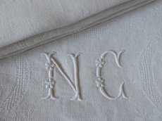 画像4: フランス アンティーク ダマスク織り セルヴィエット イニシャル NC (4)