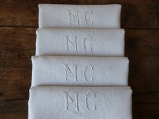 画像7: フランス アンティーク ダマスク織り セルヴィエット イニシャル NC (7)