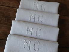 画像9: フランス アンティーク ダマスク織り セルヴィエット イニシャル NC (9)