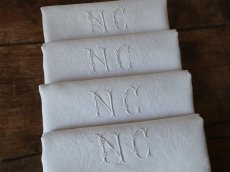 画像8: フランス アンティーク ダマスク織り セルヴィエット イニシャル NC (8)