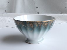 画像14: フランス アンティーク カフェオレボウル 金彩 ブルーグリーン グラデーション  (14)