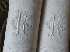 画像1: フランス アンティーク ダマスク織り セルヴィエット モノグラム RC (1)