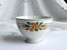 画像1: フランス アンティーク カフェオレボウル オレンジのお花のステンシル (1)