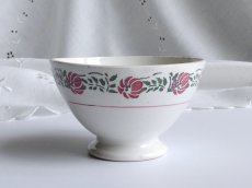 画像2: フランス アンティーク カフェオレボウル ピンクのお花のステンシル (2)