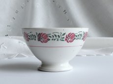 画像3: フランス アンティーク カフェオレボウル ピンクのお花のステンシル (3)