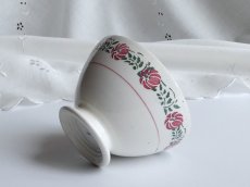 画像1: フランス アンティーク カフェオレボウル ピンクのお花のステンシル (1)