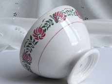 画像4: フランス アンティーク カフェオレボウル ピンクのお花のステンシル (4)