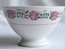 画像12: フランス アンティーク カフェオレボウル ピンクのお花のステンシル (12)