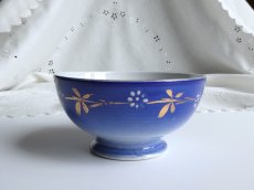画像1: リュネヴィル カフェオレボウル エマイユのお花 ナイトブルー (1)