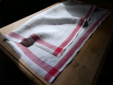 画像3: アンティークリネン 手織りの大判クロス 赤い格子　 (3)