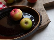 画像1: フランス アンティーク テラコッタ & 焦茶釉のグラタン皿  (1)