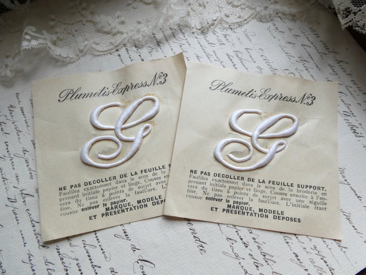 画像1: フランス製 イニシャル 刺繍シート No.3 '' G ''　 (1)