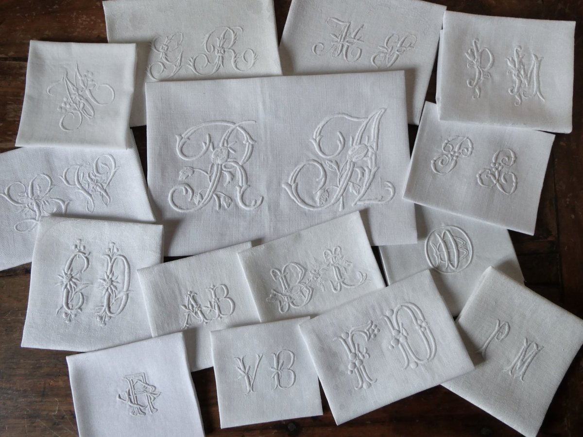 画像3: フランス アンティーク モノグラム イニシャル セット  (3)