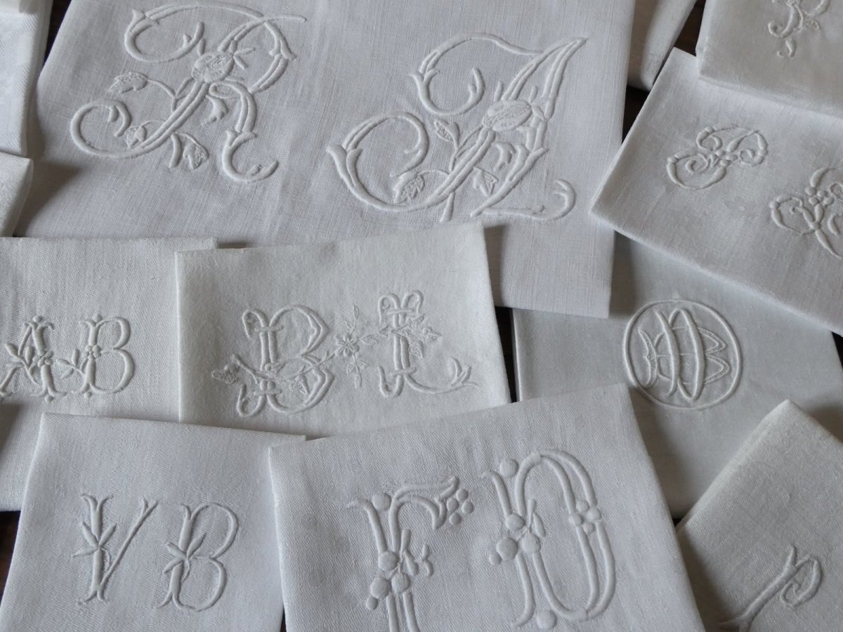 画像1: フランス アンティーク モノグラム イニシャル セット  (1)