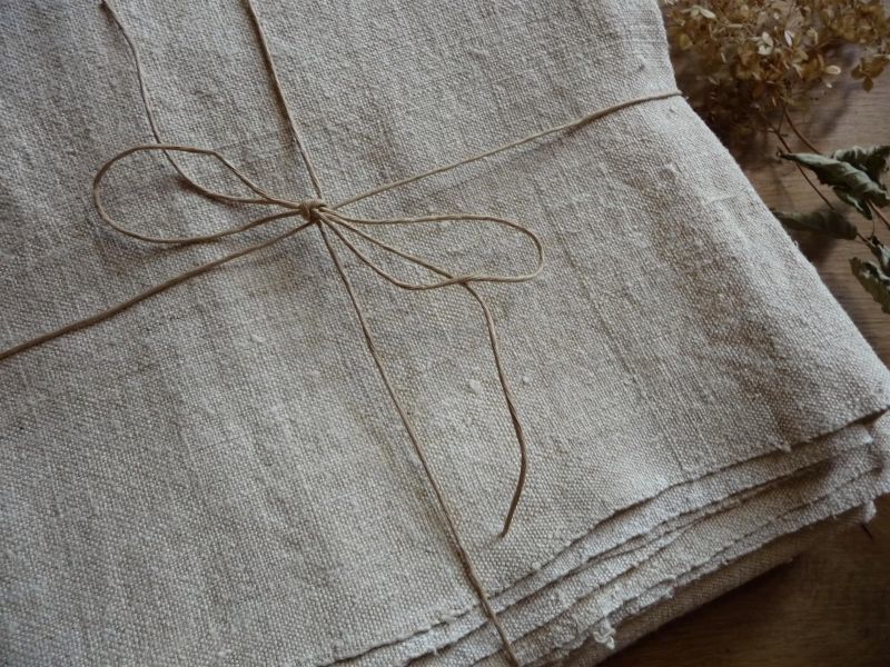 フランス製 アンティークリネン 手織りのシャンブル シーツ プレーン